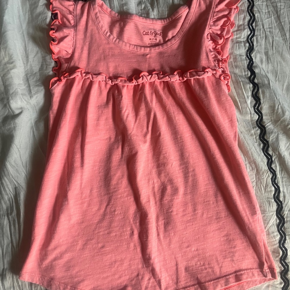 Cat & Jack Coral Ruffle Sleeve Top size 7/8